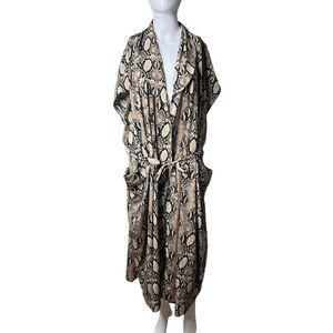 BCBG Maxazria Snake Print Long Trench Kimono cream and black one size